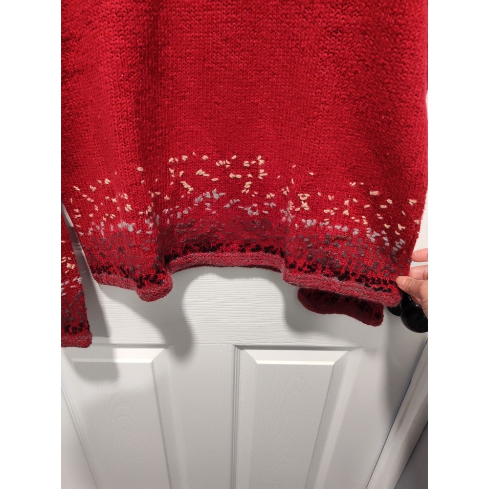J Jill Sweater Red Gray V-Neck Embroidered Linen Lambswool Mohair size Medium - Picture 6 of 11